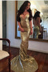 Spaghetti Straps Open Back Sequins Gold Prom Dresses LBQ0138